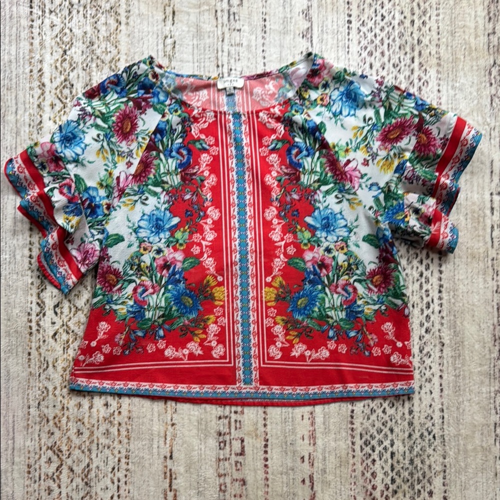 Umgee Floral Blouse - Red and Blue